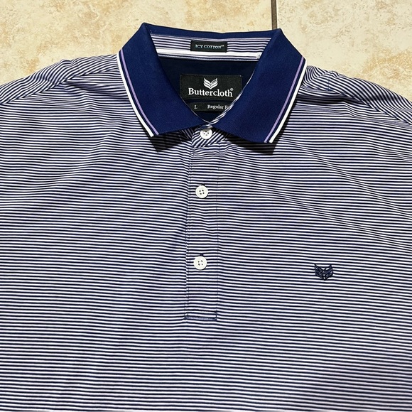 Buttercloth Polo Shirt Purple Blue Striped Icy Cotton Mens Size Large - Picture 1 of 4